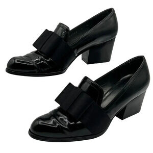 Stuart Weitzman Atabow Womens 5M Black Block Heel Loafers Bow Prairie Shoes